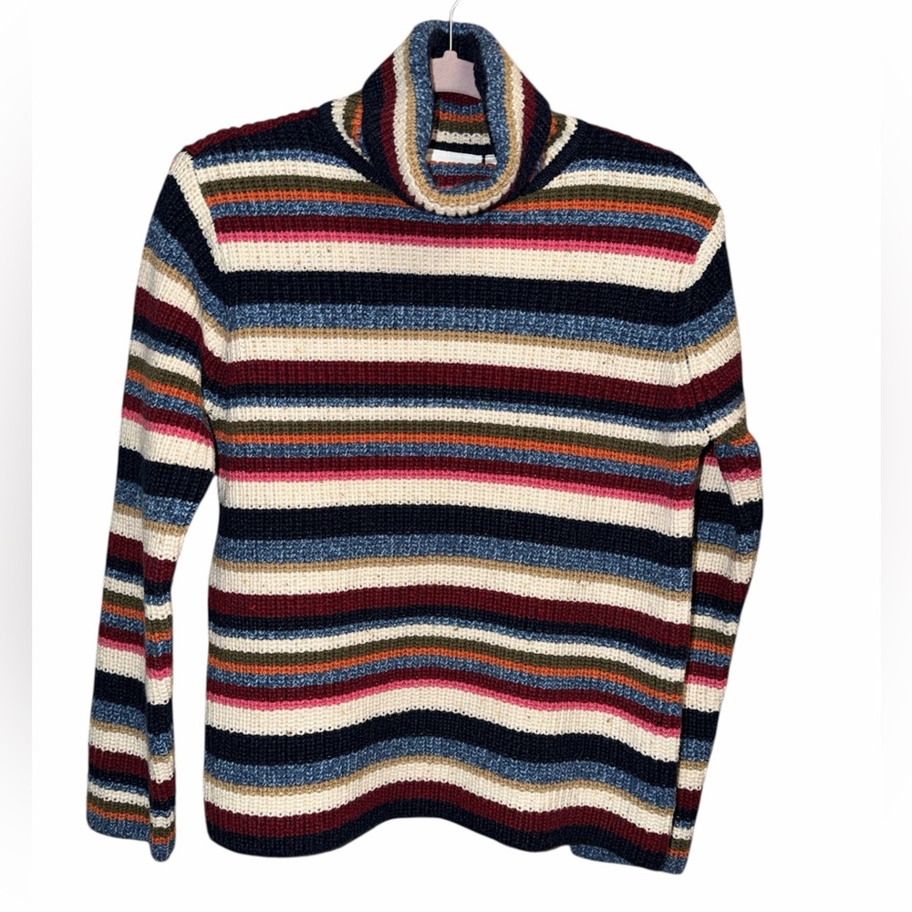 Liz Claiborne Striped Turtleneck Sweater - Navy, Red, Cream
